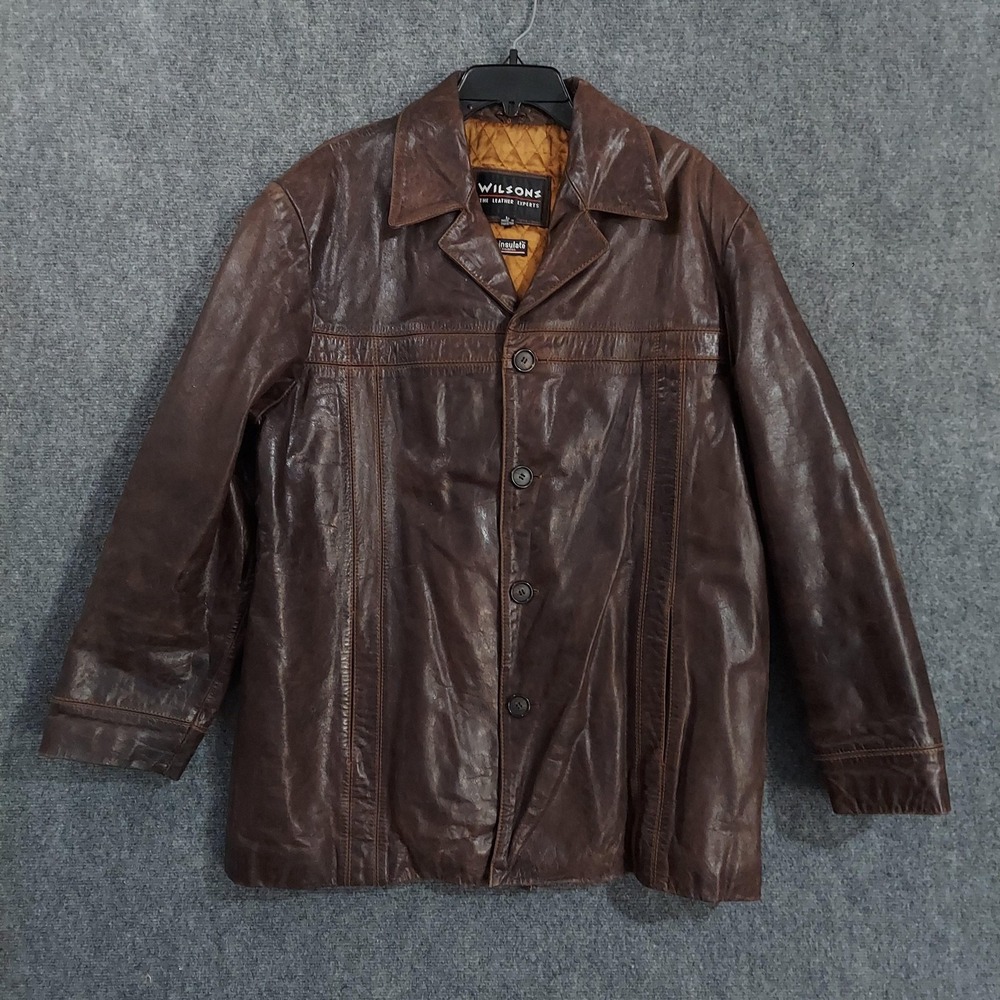 Wilsons Leather Coat Mens Large Brown Thinsulate Quilted Lined Winter FLAW‎